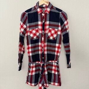 Aerie‎ Red and Blue Plaid Button-Up Romper